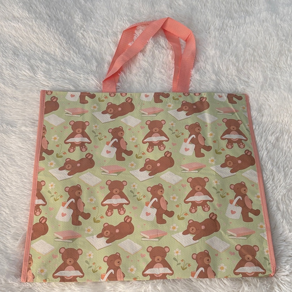 Reusable Tote Bag Homegoods Cute Bear Print Tote Bag with Pink Handles